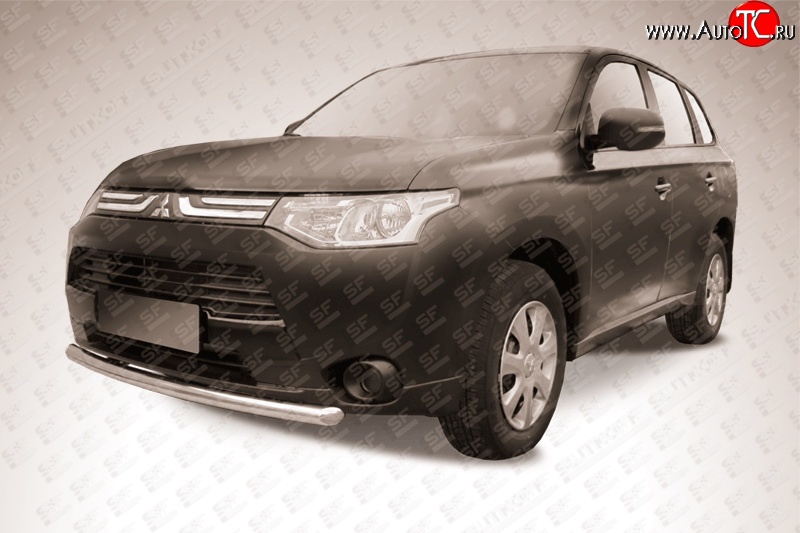 10 899 р. Защита переднего бампера из короткой трубы диаметром 57 мм Slitkoff  Mitsubishi Outlander  GF (2012-2014) дорестайлинг (Нержавейка, Полированная)  с доставкой в г. Пермь