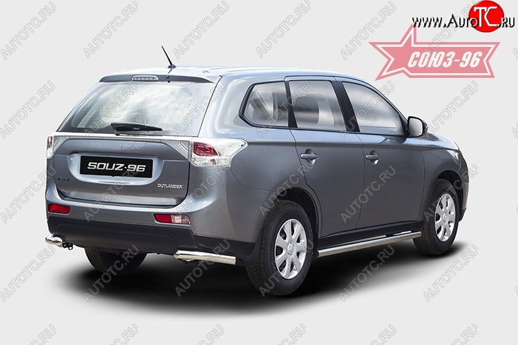 9 224 р. Защита заднего бампера из боковых уголков с диаметром 60 мм Souz-96 Mitsubishi Outlander GF дорестайлинг (2012-2014)  с доставкой в г. Пермь