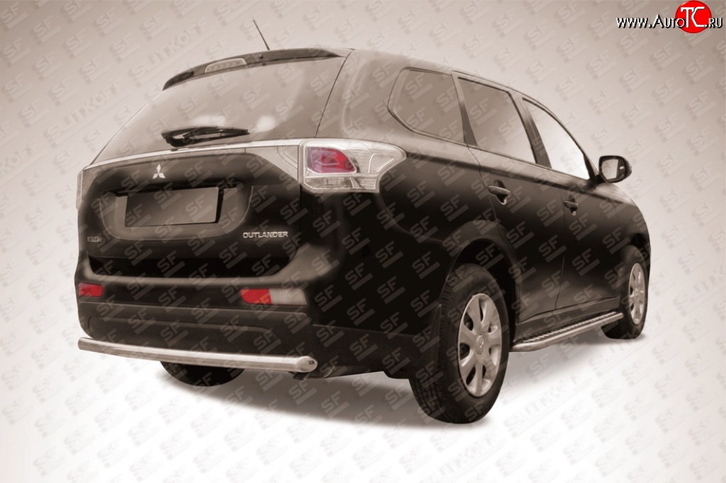 8 999 р. Одинарная защита заднего бампера из трубы диаметром 57 мм Slitkoff Mitsubishi Outlander GF дорестайлинг (2012-2014) (Нержавейка, Полированная)  с доставкой в г. Пермь