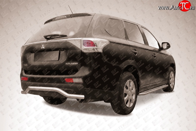 11 949 р. Короткая фигурная защита заднего бампера диаметром 57 мм Slitkoff Mitsubishi Outlander GF дорестайлинг (2012-2014) (Нержавейка, Полированная)  с доставкой в г. Пермь