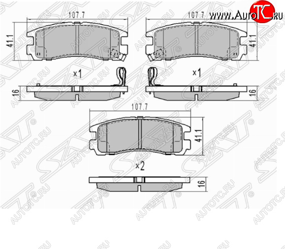 679 р. Комплект задних тормозных колодок SAT Mitsubishi Pajero 2 V30/V40 5 дв. дорестайлинг (1991-1997)  с доставкой в г. Пермь