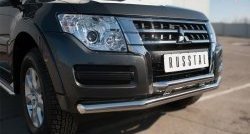 21 849 р. Защита переднего бампера (2 трубыØ63 мм, нержавейка) SLITKOFF Mitsubishi Pajero 4 V90 2-ой рестайлинг (2014-2020)  с доставкой в г. Пермь. Увеличить фотографию 2