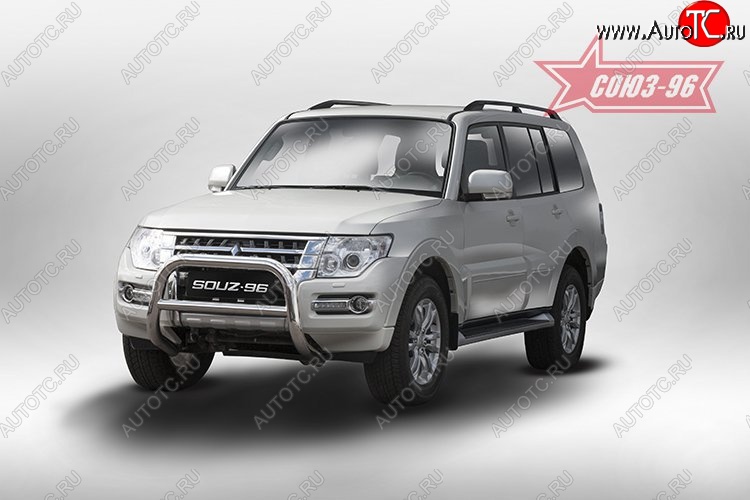 13 229 р. Защита переднего бампера Souz-96 (d76/60) Mitsubishi Pajero 4 V90 2-ой рестайлинг (2014-2020)  с доставкой в г. Пермь