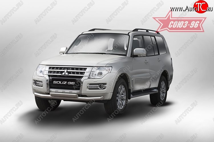 24 479 р. Защита переднего бампера двойная Souz-96 (d76/75х42). Mitsubishi Pajero 4 V90 2-ой рестайлинг (2014-2020)  с доставкой в г. Пермь
