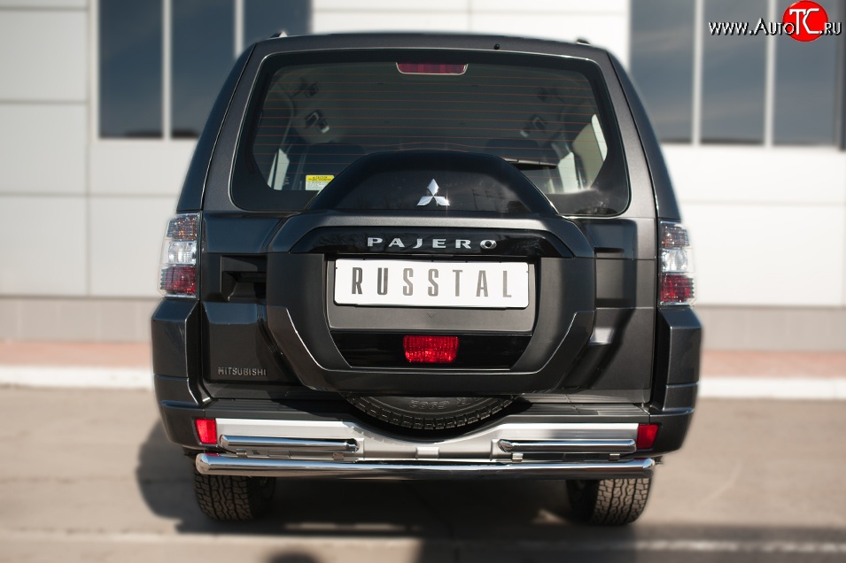 20 449 р. Защита заднего бампера (Ø63 и 42 мм, нержавейка) SLITKOFF  Mitsubishi Pajero  4 V90 (2014-2020) 2-ой рестайлинг  с доставкой в г. Пермь