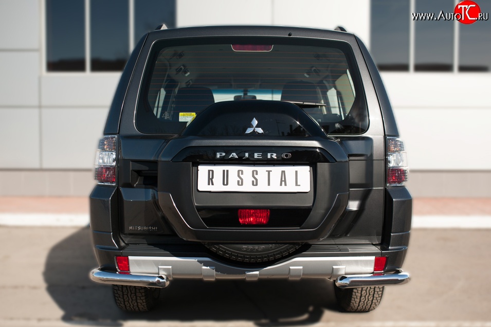 11 999 р. Защита заднего бампера (Ø63 мм уголки, нержавейка) SLITKOFF  Mitsubishi Pajero  4 V90 (2014-2020) 2-ой рестайлинг  с доставкой в г. Пермь