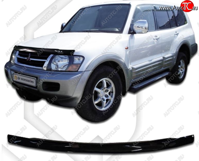 2 079 р. Дефлектор капота CA-Plastic Mitsubishi Pajero 3 V70 дорестайлинг (1999-2003) (Classic черный, Без надписи)  с доставкой в г. Пермь