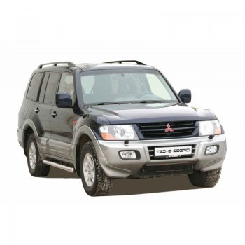 9 799 р. Защита порогов ТехноСфера (Техно Сфера) (Сталь с покрытием, 76 mm)  Mitsubishi Pajero  3 V70 (1999-2003) дорестайлинг (цвет: Серебристый)  с доставкой в г. Пермь. Увеличить фотографию 2
