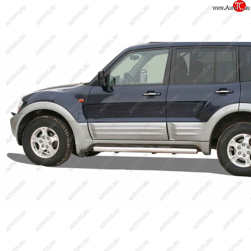 9 799 р. Защита порогов ТехноСфера (Техно Сфера) (Сталь с покрытием, 76 mm)  Mitsubishi Pajero  3 V70 (1999-2003) дорестайлинг (цвет: Серебристый)  с доставкой в г. Пермь
