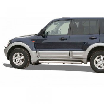 26 799 р. Защита порогов ТехноСфера (Техно Сфера) (нержавейка, 76 mm) Mitsubishi Pajero 3 V70 дорестайлинг (1999-2003)  с доставкой в г. Пермь. Увеличить фотографию 2