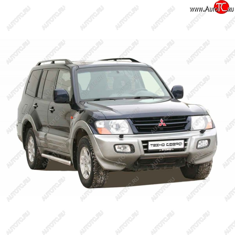 26 799 р. Защита порогов ТехноСфера (Техно Сфера) (нержавейка, 76 mm) Mitsubishi Pajero 3 V70 дорестайлинг (1999-2003)  с доставкой в г. Пермь