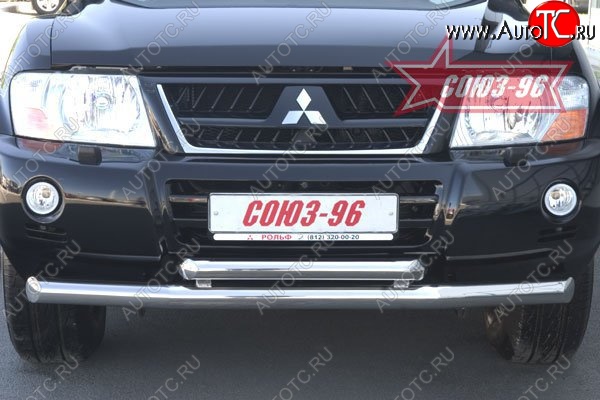 16 514 р. Защита переднего бампера двойная Souz-96 (d76/60)  Mitsubishi Pajero  3 V70 (1999-2003) дорестайлинг  с доставкой в г. Пермь