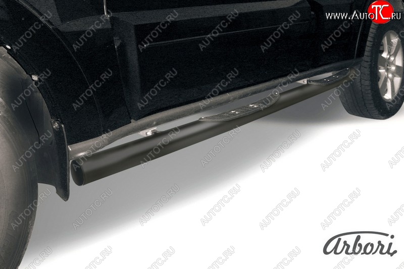 9 989 р. Защита штатных порогов Arbori (с проступью, черная, d76 mm). Mitsubishi Pajero 4 V90 дорестайлинг (2006-2011)  с доставкой в г. Пермь