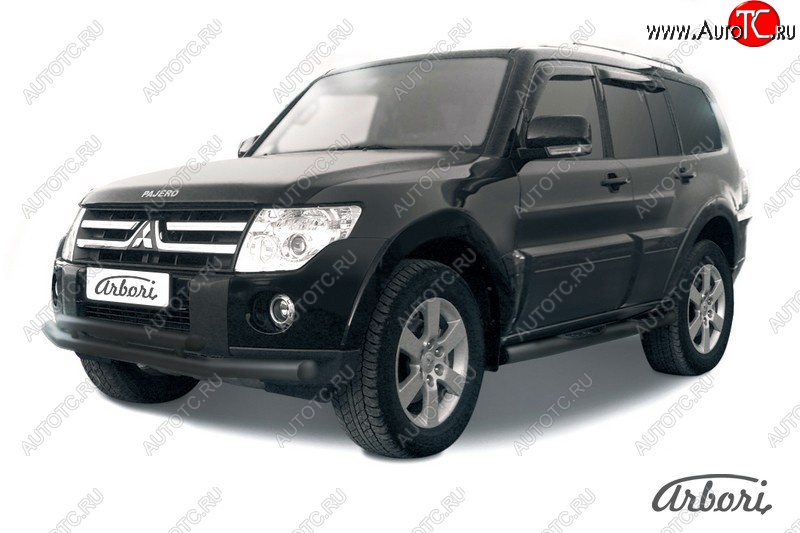 10 889 р. Защита переднего бампера Arbori (черная, 2 трубы d76 и 57 mm) Mitsubishi Pajero 4 V90 2-ой рестайлинг (2014-2020)  с доставкой в г. Пермь