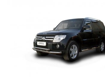15 749 р. Защита переднего бампера Arbori (нержавейка, 2 трубы d76 и 57 mm) Mitsubishi Pajero 4 V90 2-ой рестайлинг (2014-2020)  с доставкой в г. Пермь. Увеличить фотографию 2