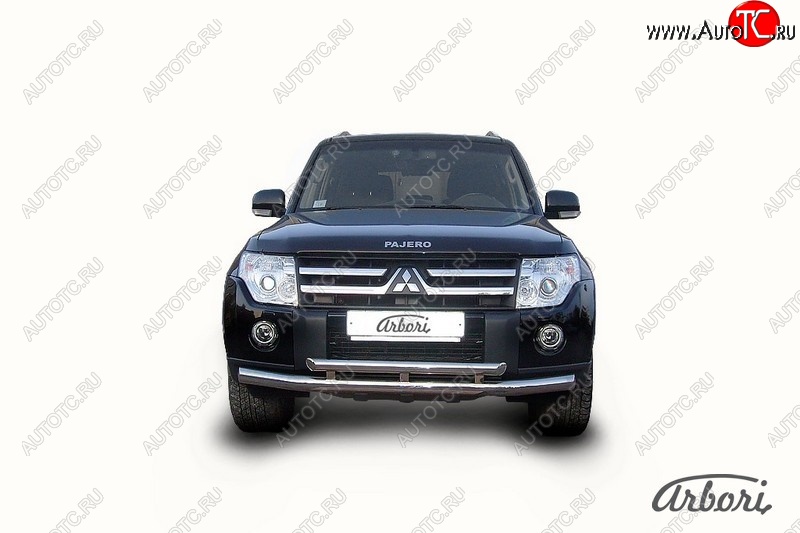 15 749 р. Защита переднего бампера Arbori (нержавейка, 2 трубы d76 и 57 mm) Mitsubishi Pajero 4 V90 2-ой рестайлинг (2014-2020)  с доставкой в г. Пермь