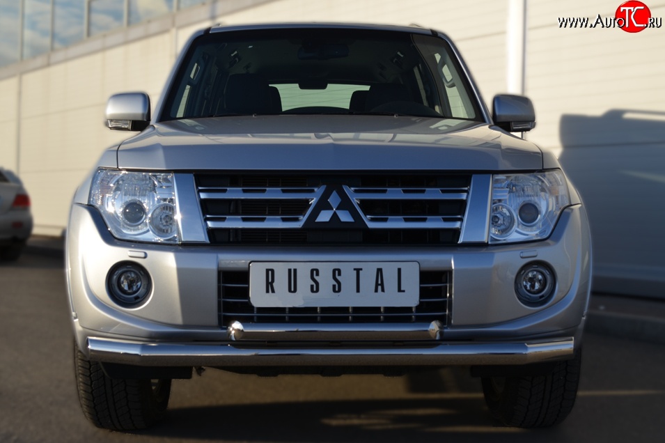 22 999 р. Защита переднего бампера (2 трубыØ76 и 63 мм, нержавейка) SLITKOFF  Mitsubishi Pajero ( 4 V90,  4 V80) (2011-2015) 1-ый рестайлинг, 3 дв. 1-ый рестайлинг  с доставкой в г. Пермь