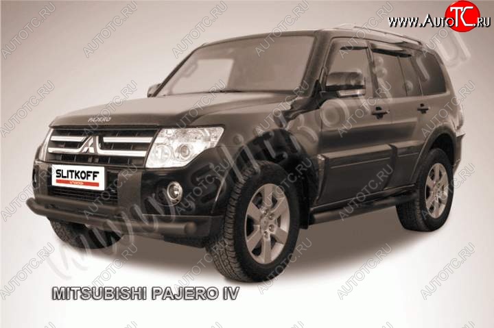 11 299 р. Защита переднего бампер Slitkoff  Mitsubishi Pajero ( 4 V90,  4 V80) (2006-2015) дорестайлинг, 1-ый рестайлинг, 3 дв. 1-ый рестайлинг (Цвет: серебристый)  с доставкой в г. Пермь