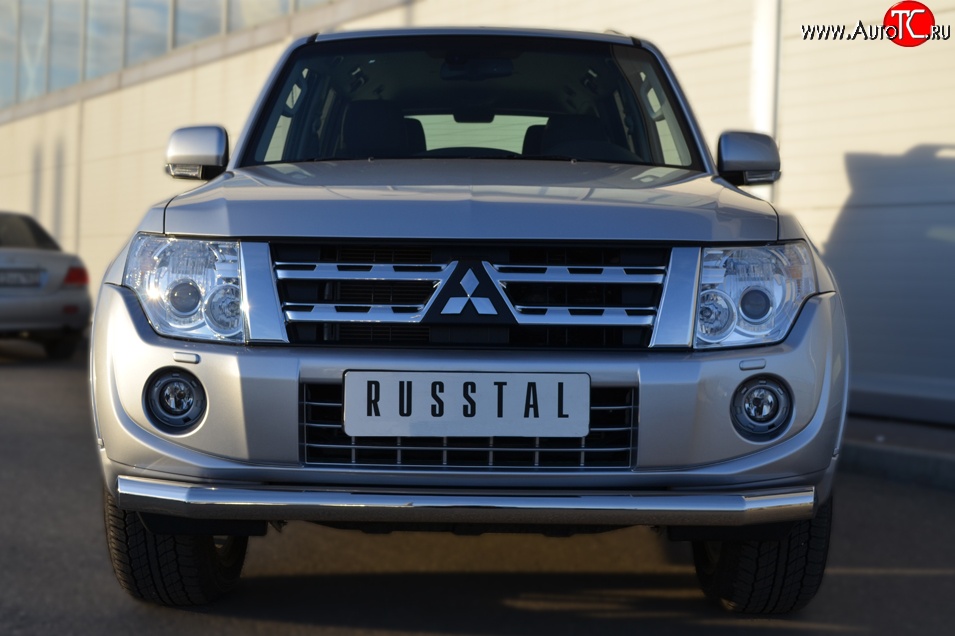 17 599 р. Одинарная защита переднего бампера диаметром 76 мм SLITKOFF  Mitsubishi Pajero ( 4 V90,  4 V80) (2011-2015) 1-ый рестайлинг, 3 дв. 1-ый рестайлинг  с доставкой в г. Пермь