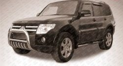 Усиленная низкая защита переднего бампера с защитой картера из трубы диаметром 76 мм Slitkoff Mitsubishi Pajero ( 4 V90,  4 V80) (2006-2015) дорестайлинг, дорестайлинг, 1-ый рестайлинг, 3 дв. 1-ый рестайлинг