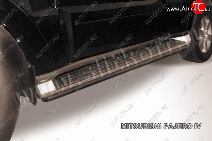 7 649 р. Защита штатного порога d42 Slitkoff Mitsubishi Pajero 4 V90 дорестайлинг (2006-2011) (Цвет: серебристый)  с доставкой в г. Пермь