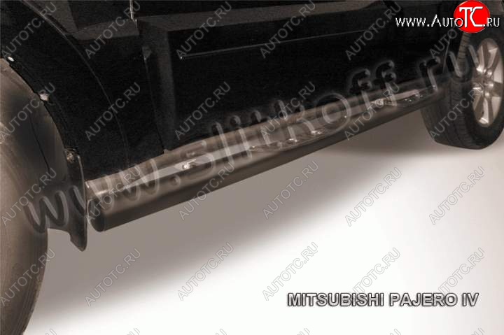 12 399 р. Защита порогов Slitkoff Mitsubishi Pajero 4 V90 дорестайлинг (2006-2011) (Цвет: серебристый)  с доставкой в г. Пермь