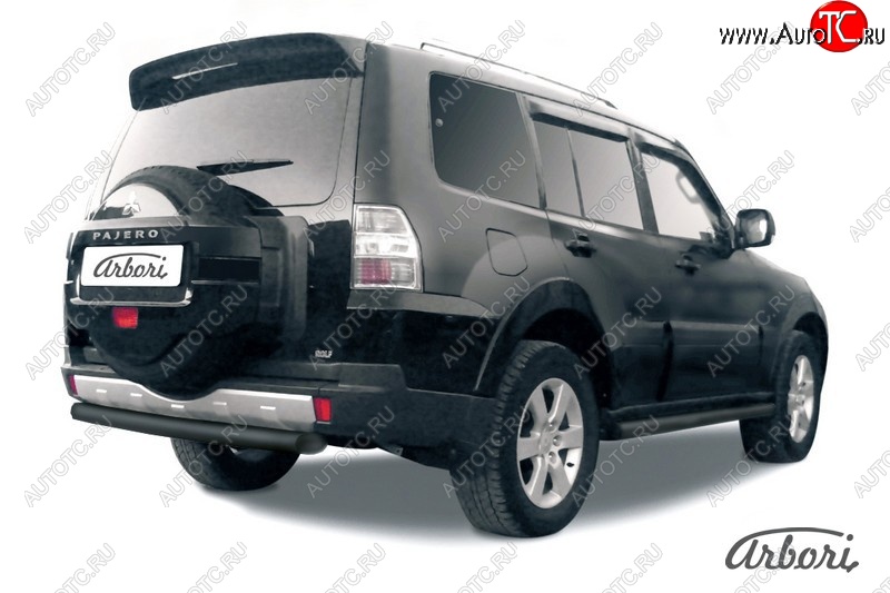 8 549 р. Защита заднего бампера Arbori (короткая, черная, 1 труба d76 mm).  Mitsubishi Pajero  4 V90 (2014-2020) 2-ой рестайлинг  с доставкой в г. Пермь
