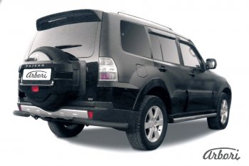 Защита заднего бампера Arbori (уголки, черная, 1 труба d76 mm). Mitsubishi Pajero  4 V90 (2014-2020) 2-ой рестайлинг