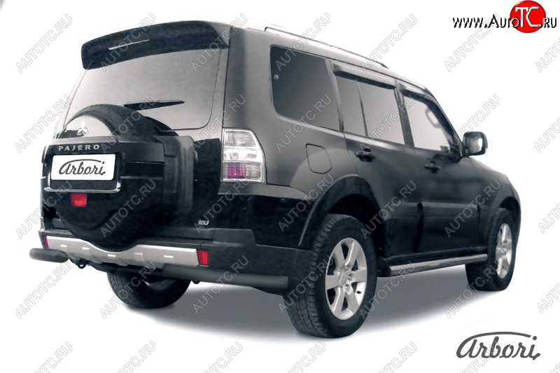 5 939 р. Защита заднего бампера Arbori (уголки, черная, 1 труба d76 mm).  Mitsubishi Pajero  4 V90 (2014-2020) 2-ой рестайлинг  с доставкой в г. Пермь