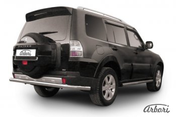 Защита заднего бампера Arbori (длинная, нержавейка, 1 труба d76 mm). Mitsubishi Pajero  4 V90 (2014-2020) 2-ой рестайлинг