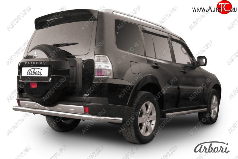 17 189 р. Защита заднего бампера Arbori (длинная, нержавейка, 1 труба d76 mm).  Mitsubishi Pajero  4 V90 (2014-2020) 2-ой рестайлинг  с доставкой в г. Пермь