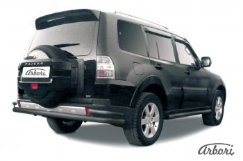 Защита заднего бампера Arbori (черная, 2 трубы d76 и 42 mm). Mitsubishi Pajero  4 V90 (2014-2020) 2-ой рестайлинг