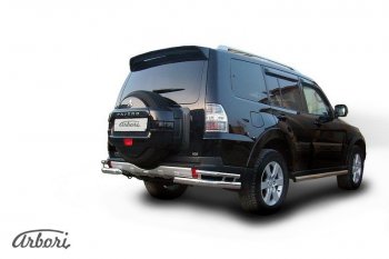 Защита заднего бампера Arbori (уголки, нержавейка, 2 труба d76 и 42 mm). Mitsubishi Pajero  4 V90 (2014-2020) 2-ой рестайлинг