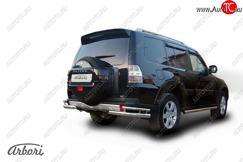 18 269 р. Защита заднего бампера Arbori (уголки, нержавейка, 2 труба d76 и 42 mm).  Mitsubishi Pajero  4 V90 (2014-2020) 2-ой рестайлинг  с доставкой в г. Пермь