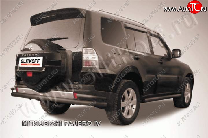 11 299 р. Защита задняя Slitkoff (d76/42) Mitsubishi Pajero 4 V90 дорестайлинг (2006-2011) (Цвет: серебристый)  с доставкой в г. Пермь