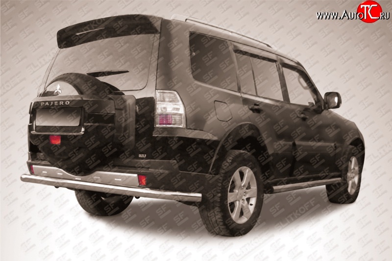 13 499 р. Защита заднего бампера из длинной трубы диаметром 76 мм Slitkoff  Mitsubishi Pajero  4 V90 (2006-2015) дорестайлинг, 1-ый рестайлинг (Нержавейка, Полированная)  с доставкой в г. Пермь