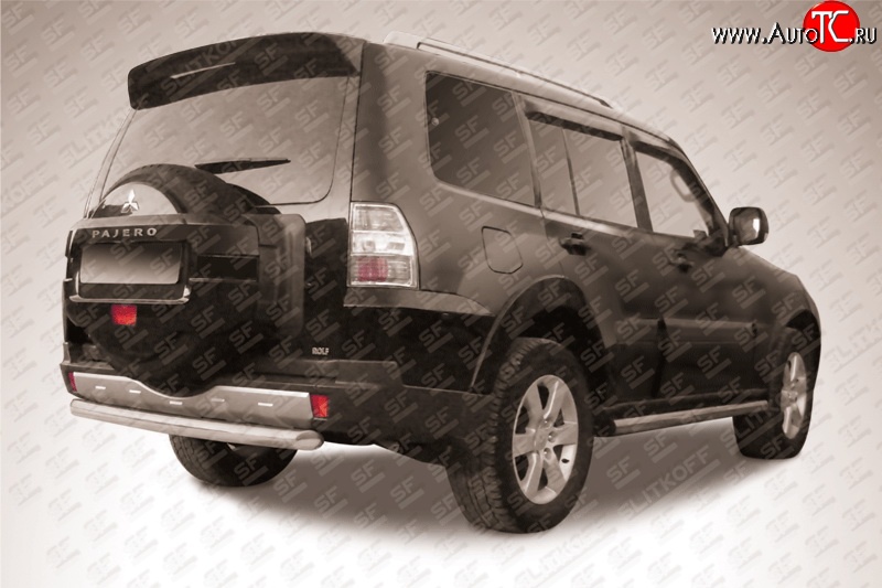 12 649 р. Защита заднего бампера из короткой трубы диаметром 76 мм Slitkoff  Mitsubishi Pajero  4 V90 (2006-2015) дорестайлинг, 1-ый рестайлинг (Нержавейка, Полированная)  с доставкой в г. Пермь