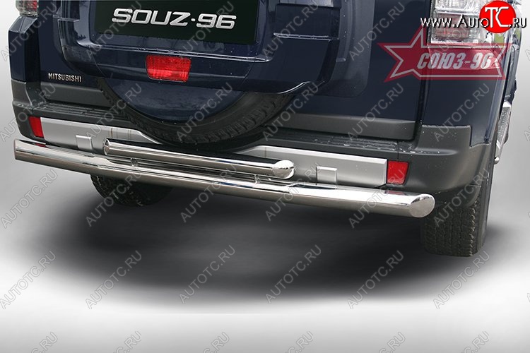 15 839 р. Двойная защита заднего бампера Souz-96 (d76 и 42/60) Mitsubishi Pajero 4 V90 дорестайлинг (2006-2011)  с доставкой в г. Пермь