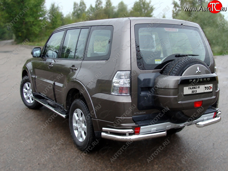 26 499 р. Защита заднего бампера (уголки двойные) ТСС 76,1/42,4 мм Mitsubishi Pajero 4 V90 дорестайлинг (2006-2011)  с доставкой в г. Пермь