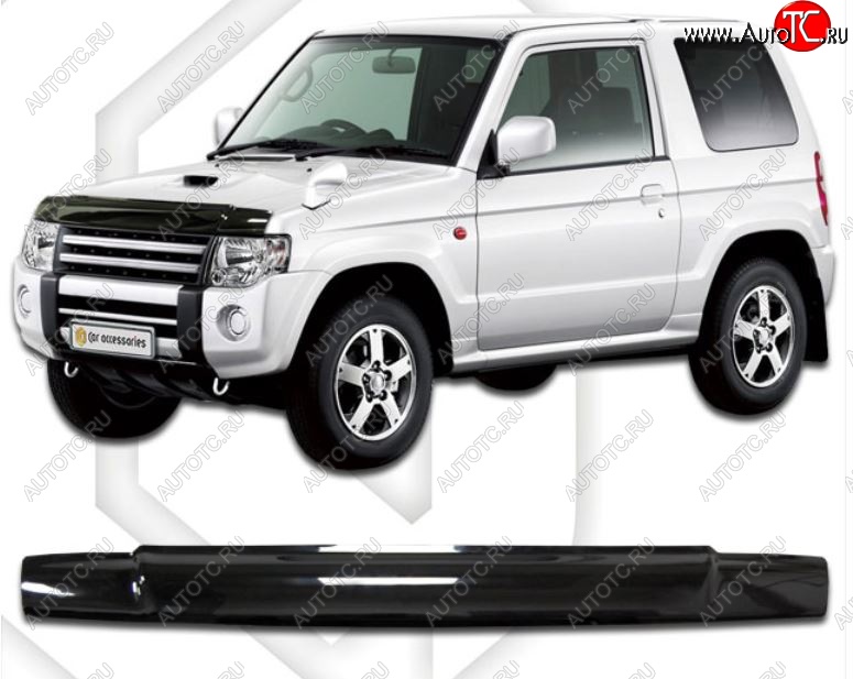 1 899 р. Дефлектор капота CA-Plastic Mitsubishi Pajero Mini H53/H58 (2008-2012) (Classic черный, Без надписи)  с доставкой в г. Пермь