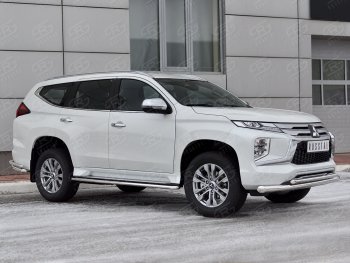 23 999 р. Защита переднего бампера (2 трубы Ø76 и 42 мм, нержавейка) SLITKOFF Mitsubishi Pajero Sport QF рестайлинг (2019-2022)  с доставкой в г. Пермь. Увеличить фотографию 3
