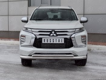 23 999 р. Защита переднего бампера (2 трубы Ø76 и 42 мм, нержавейка) SLITKOFF Mitsubishi Pajero Sport QF рестайлинг (2019-2022)  с доставкой в г. Пермь. Увеличить фотографию 2
