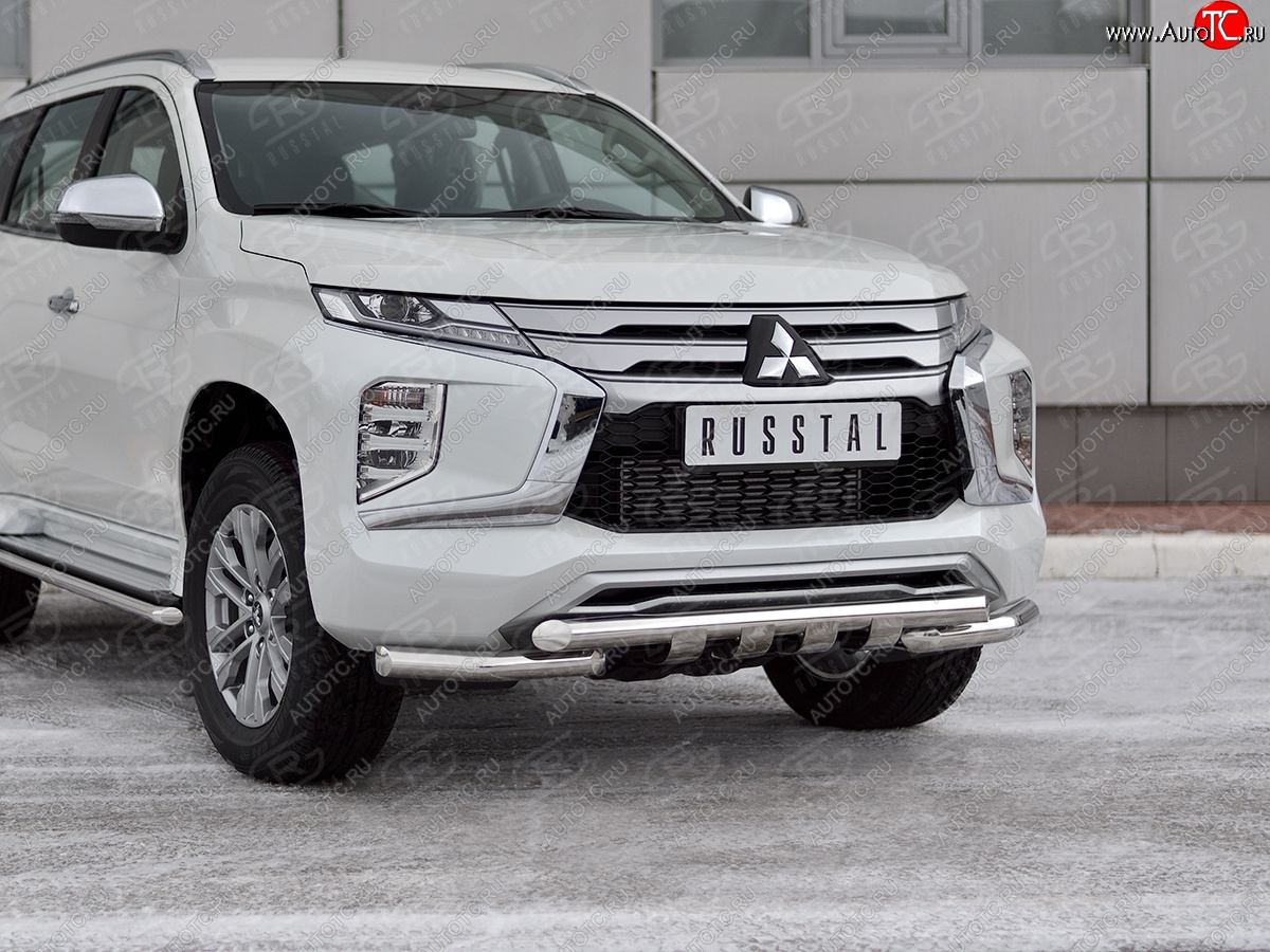 27 999 р. Защита переднего бампера SLITKOFF (Ø63 мм с уголками, нержавейка) Mitsubishi Pajero Sport QF рестайлинг (2019-2022)  с доставкой в г. Пермь