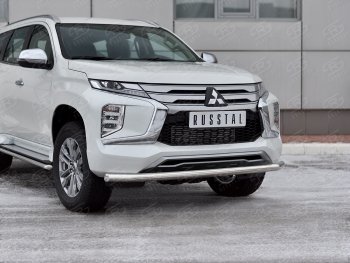17 499 р. Защита переднего бампера SLITKOFF (Ø63 мм, нержавейка) Mitsubishi Pajero Sport QF рестайлинг (2019-2022)  с доставкой в г. Пермь. Увеличить фотографию 2