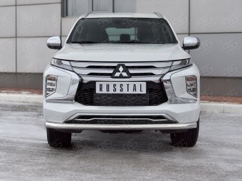 17 499 р. Защита переднего бампера SLITKOFF (Ø63 мм, нержавейка) Mitsubishi Pajero Sport QF рестайлинг (2019-2022)  с доставкой в г. Пермь. Увеличить фотографию 3