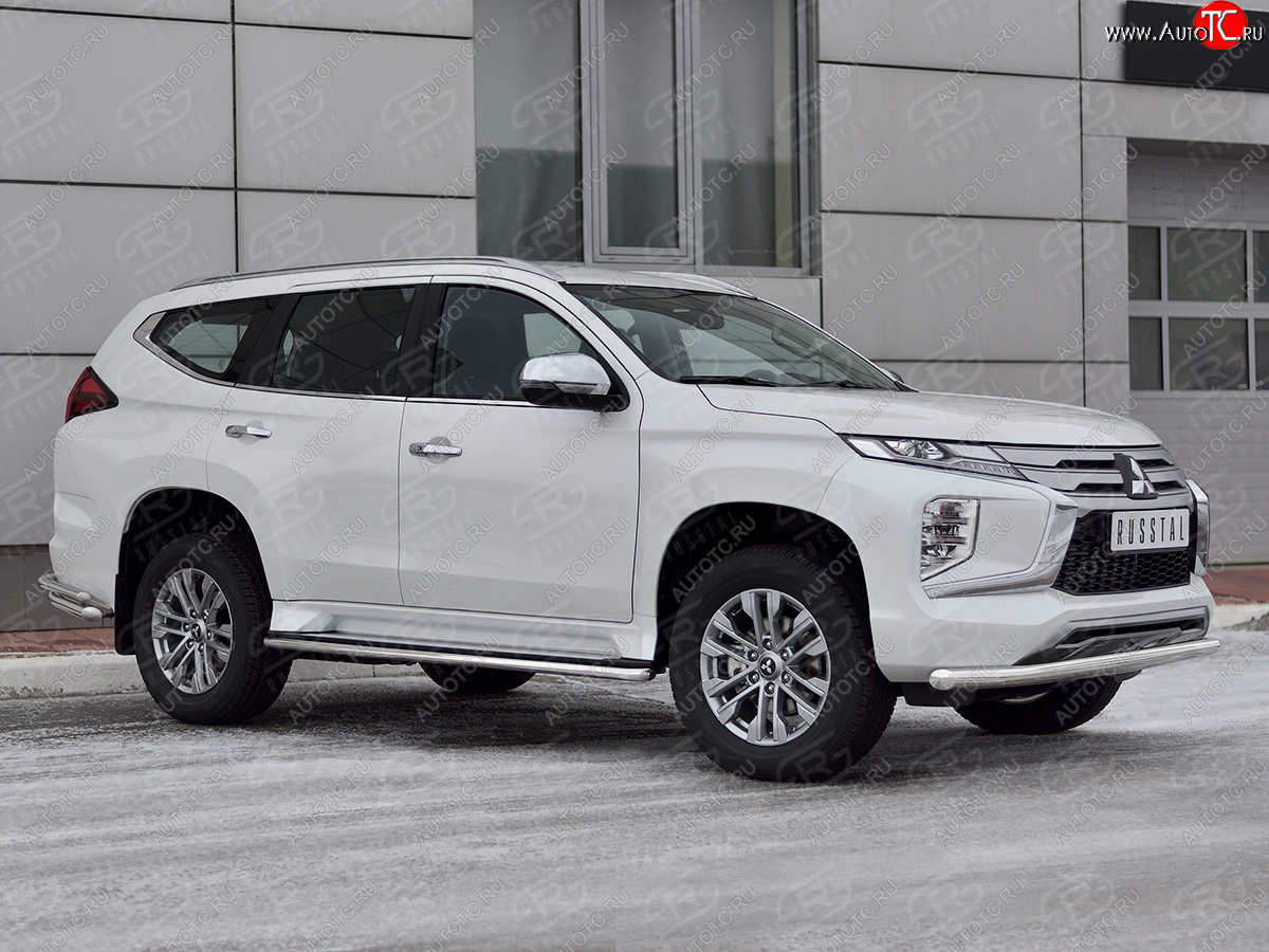 17 499 р. Защита переднего бампера SLITKOFF (Ø63 мм, нержавейка) Mitsubishi Pajero Sport QF рестайлинг (2019-2022)  с доставкой в г. Пермь