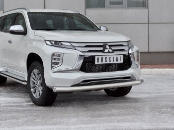 18 999 р. Защита переднего бампера (Ø76 мм, нержавейка) SLITKOFF Mitsubishi Pajero Sport QF рестайлинг (2019-2022)  с доставкой в г. Пермь. Увеличить фотографию 2