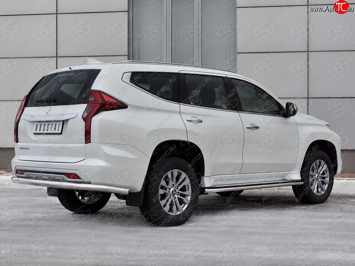 13 999 р. Защита заднего бампера (Ø76 мм, нержавейка) Mitsubishi Pajero Sport QF рестайлинг (2019-2022)  с доставкой в г. Пермь