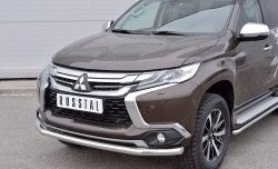 16 849 р. Защита переднего бампера (Ø63 мм, нержавейка) SLITKOFF Mitsubishi Pajero Sport QE дорестайлинг (2015-2021)  с доставкой в г. Пермь. Увеличить фотографию 3