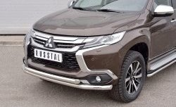 18 449 р. Защита переднего бампера (2 трубыØ63 мм, нержавейка) SLITKOFF Mitsubishi Pajero Sport QE дорестайлинг (2015-2021)  с доставкой в г. Пермь. Увеличить фотографию 3